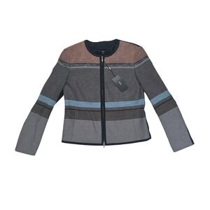 Boss Hugo Boss Jesra Geometric Knit Zip Front Jacket Size 8 Black Multi Colored